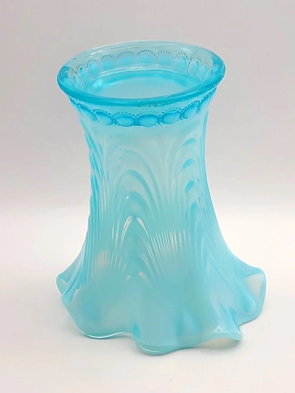 Antique Northwood Jewel & Drapery Swung Vase Blue Opalescent Glass 7